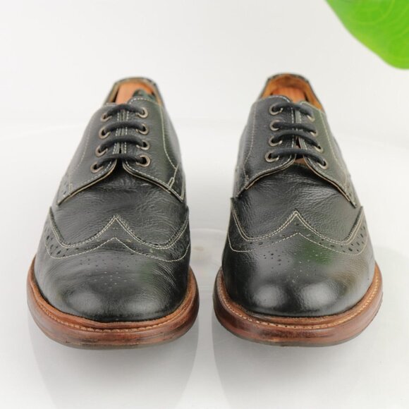 Stacy Adams Mens Oxford Size 9.5 D Black Leather Wingtip Brogue Derby Dress Shoe - Picture 2 of 12